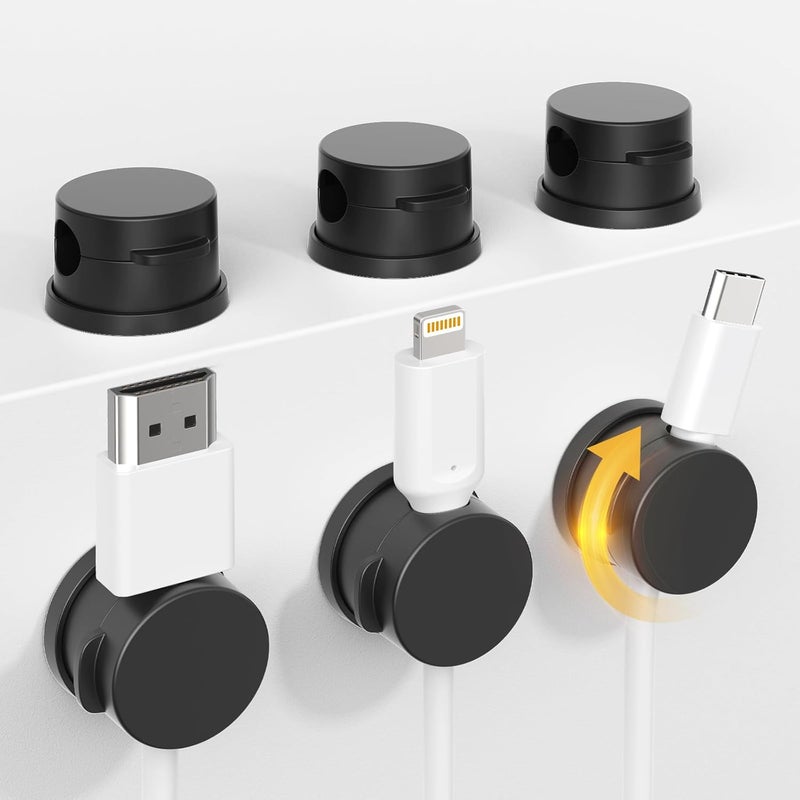 INCHOR Cord Holder, Swiveling Cord Organizer, Magnetic Cable Clips for Desk, 6 Pack Cable Organizer for Nightstand, Adhesive Cable Holder Cable Management Clips for Car Home Office (Black) - Image 1